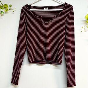 Cotton On size medium burgundy striped long sleeve tee